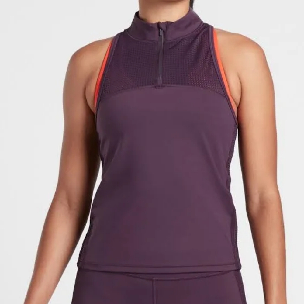 Athleta Top Hiit It Tank Purple Racerback Zip Mesh Lightweight sz S